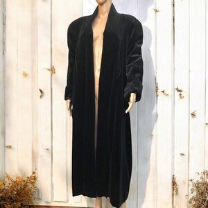 Vintage 1990s Black Velvet Trench Coat  80s 90s